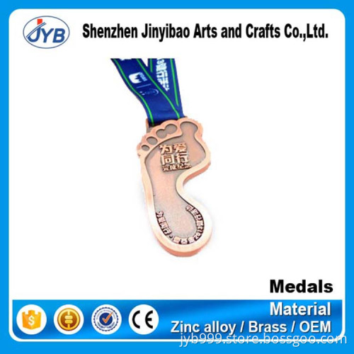 Manufacture cheap custom high quality foot shaped blue medal lanyard